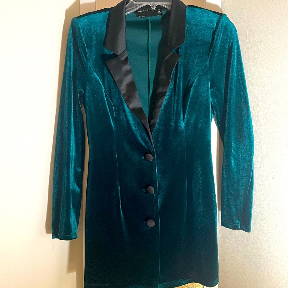 ASos petite dark green velvet tux blazer dress
